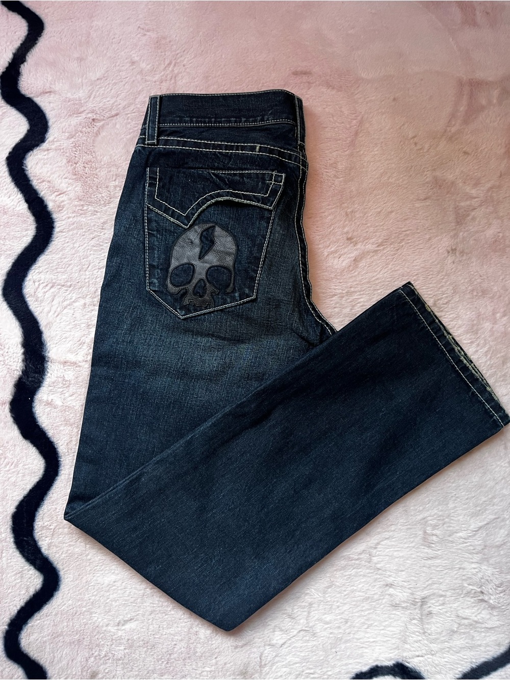 Dark Wash Jeans with Skull Patch - Picture 1 of 1